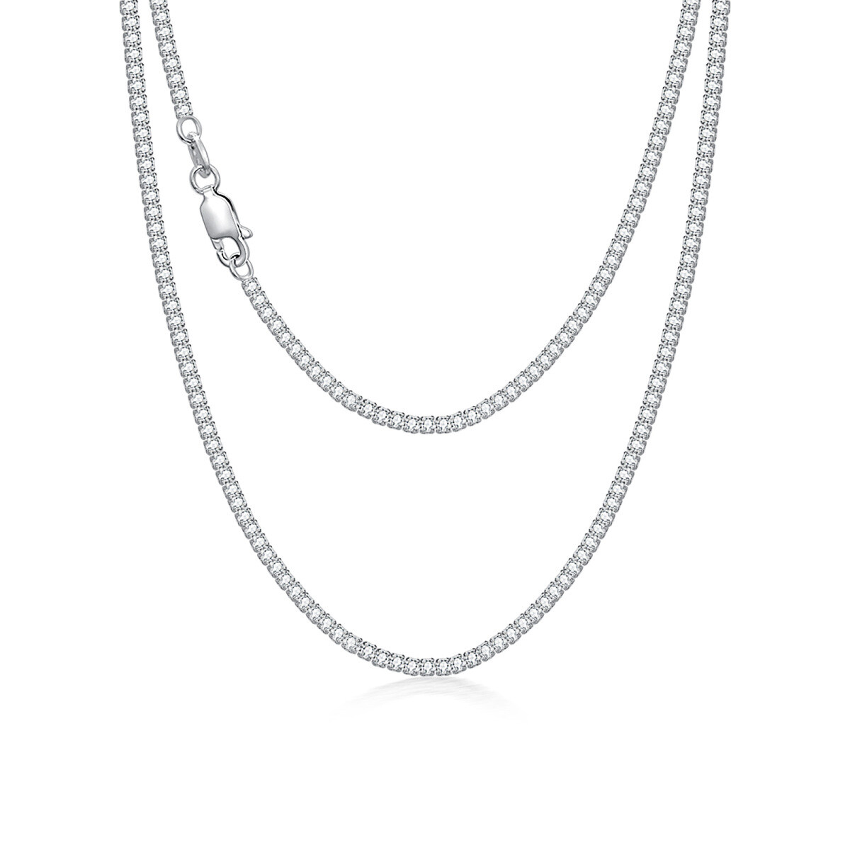 Sterling Silver Circular Shaped Cubic Zirconia Tennis Chain Necklace-1