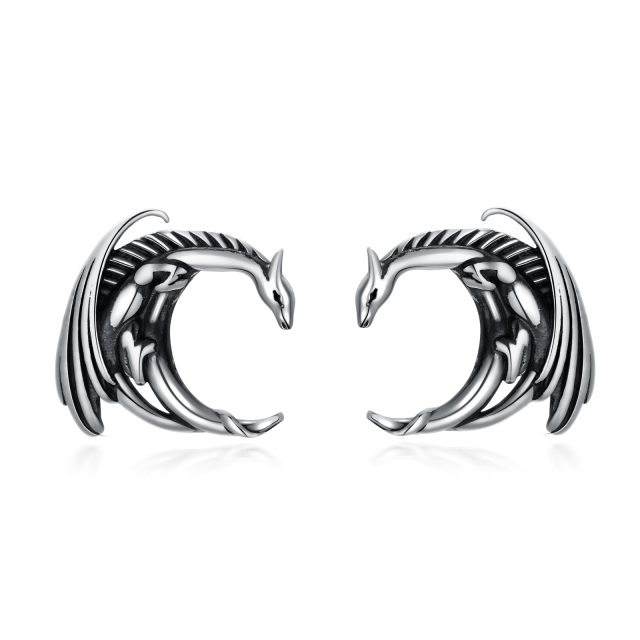 Sterling Silver Dragon Stud Earrings-1