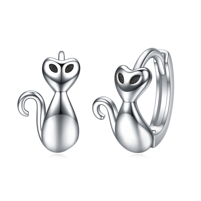 Sterling Silver Cat Lever-back Earrings-1
