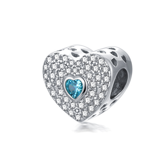 Ciondolo personalizzato con perlina a forma di cuore in argento sterling con zirconi cubici