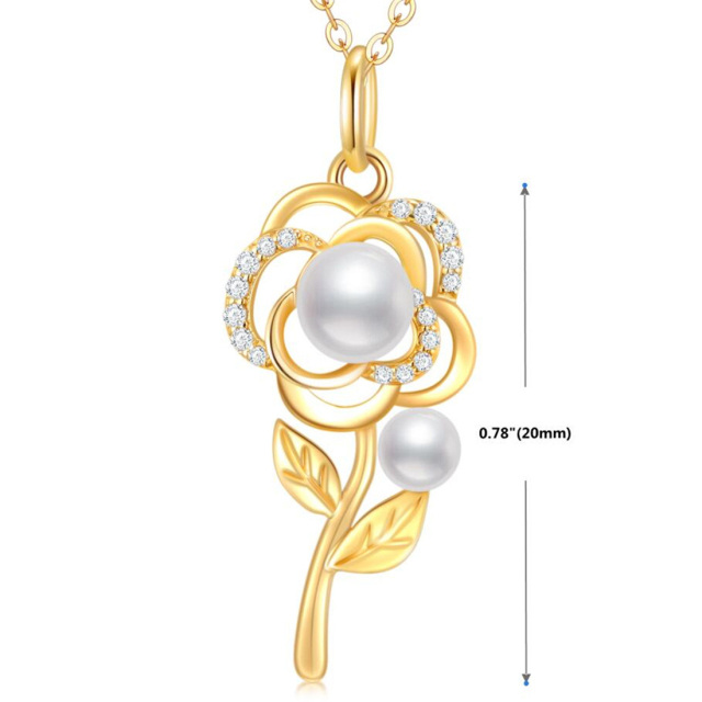 10K Gold Moissanite & Pearl Rose Pendant Necklace-4