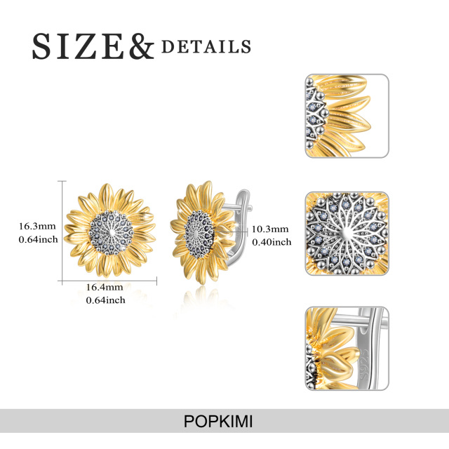 Sterling Silver Two-tone Sunflower Lever-back Earrings Gift for Her-4
