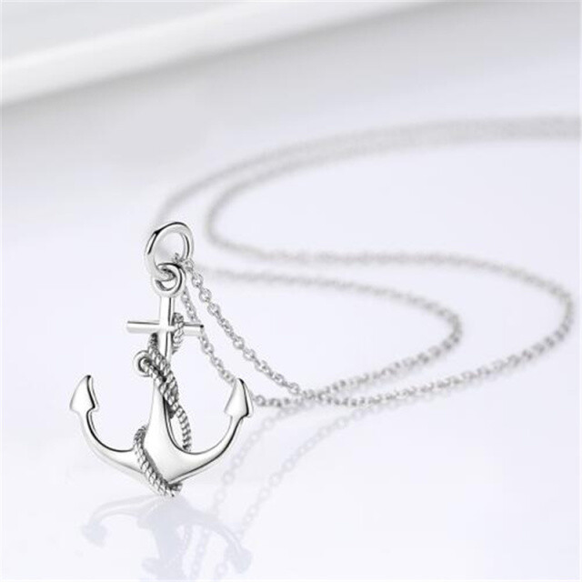 Sterling Silver Anchor Pendant Necklace-5