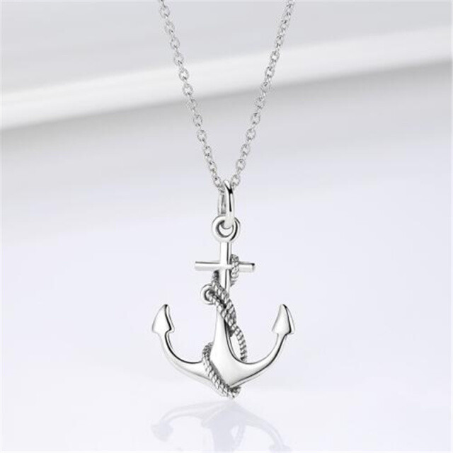 Sterling Silver Anchor Pendant Necklace-3