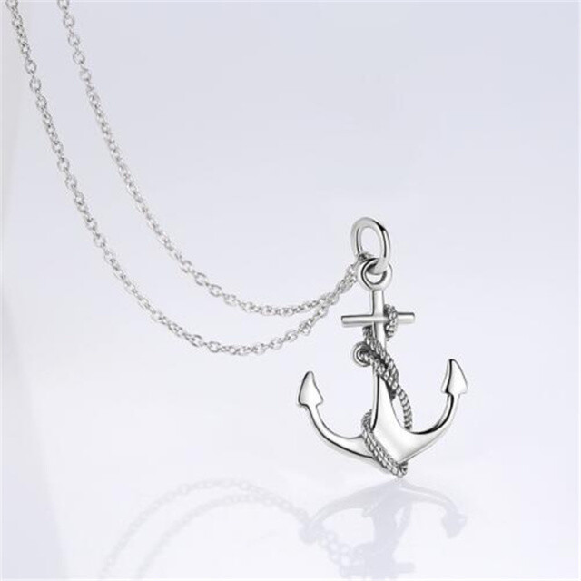 Sterling Silver Anchor Pendant Necklace-4