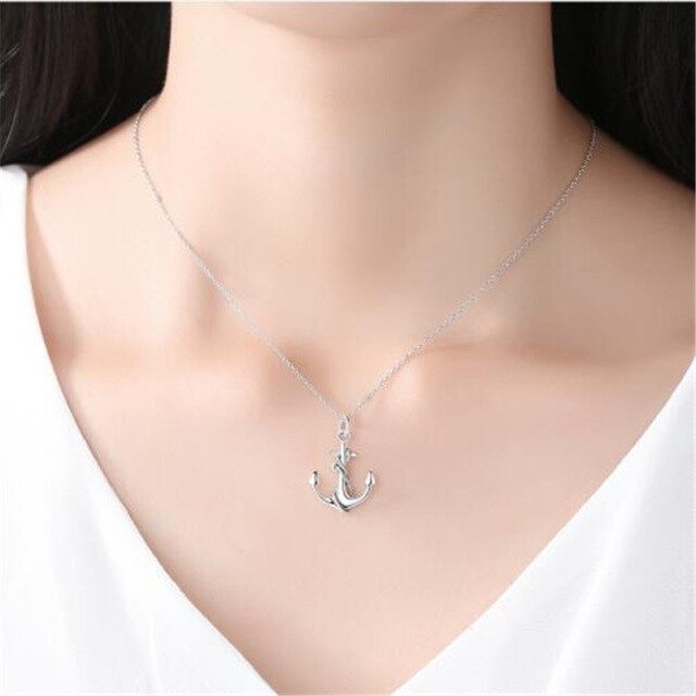 Sterling Silver Anchor Pendant Necklace-2