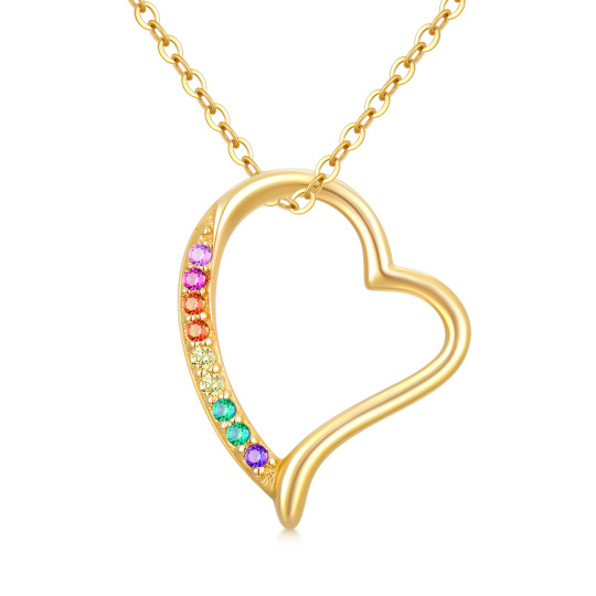 14K Gold Heart Shape Colored Stones Pendant for Women Birthday Gifts Jewelry