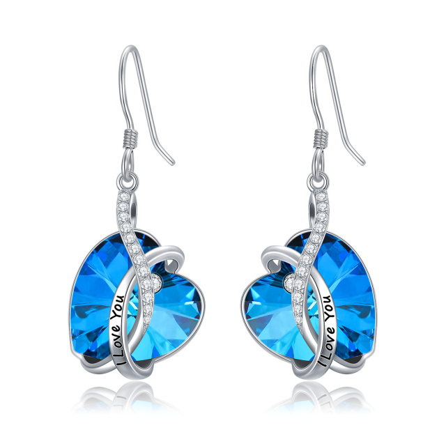 925 Sterling Silver Heart Shaped Blue Crystal Earrings for Women-0