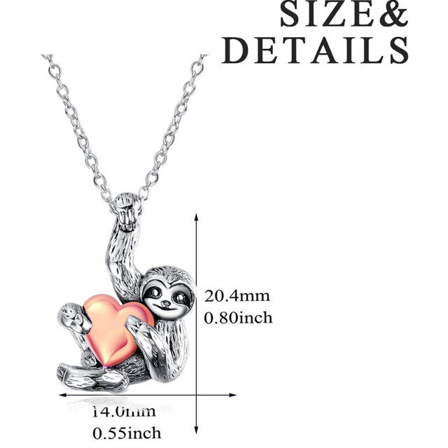 Sterling Silver Sloth & Rose Gold Heart Pendant Necklace-5