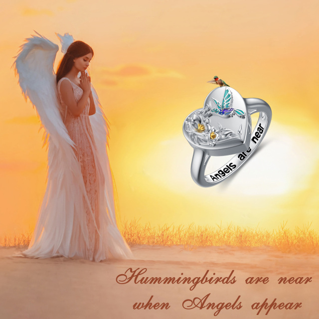 Sterling Silver Two-tone Hummingbird & Heart Urn Ring-5
