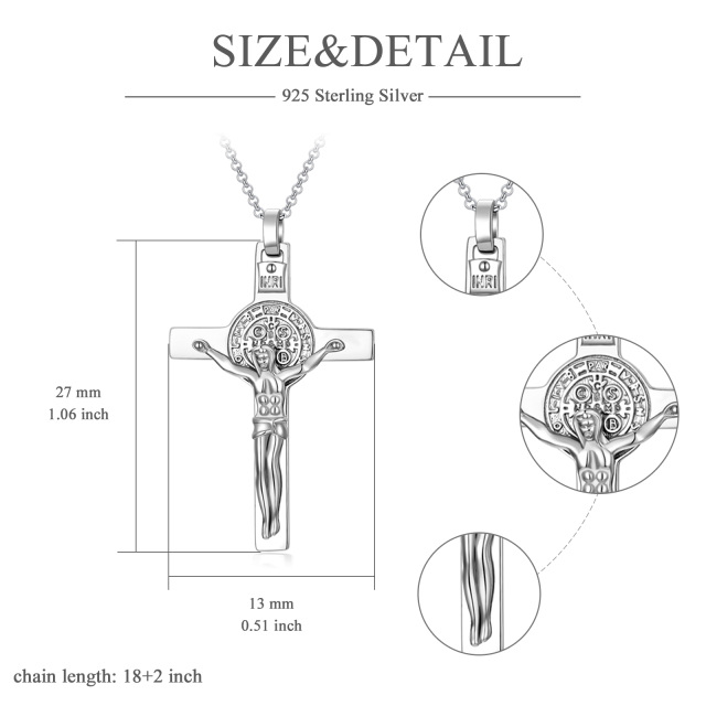 Sterling Silver Cross & Jesus Pendant Necklace for Men-5