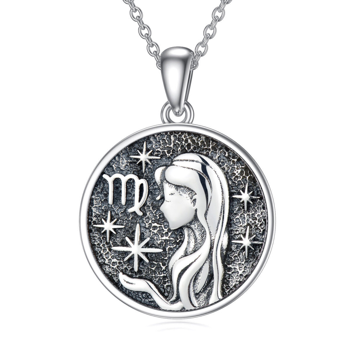 Sterling Silver Virgo Pendant Necklace for Men-1