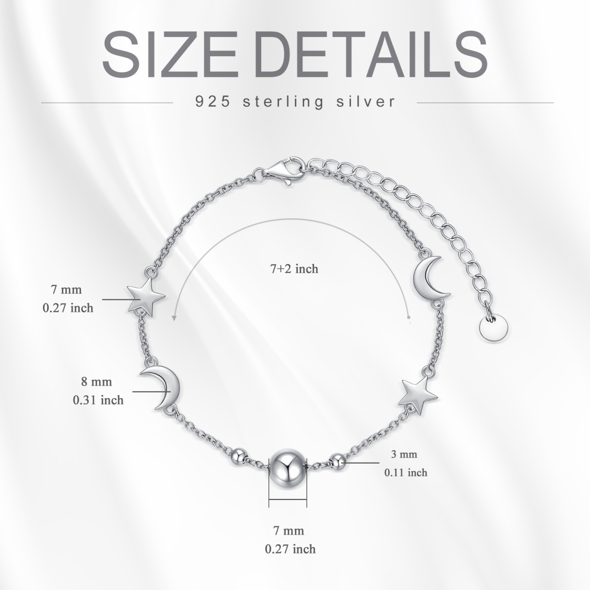 Bracelet en argent sterling avec pendentif lune-6