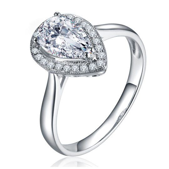 14K White Gold Pear Shaped Moissanite Ring