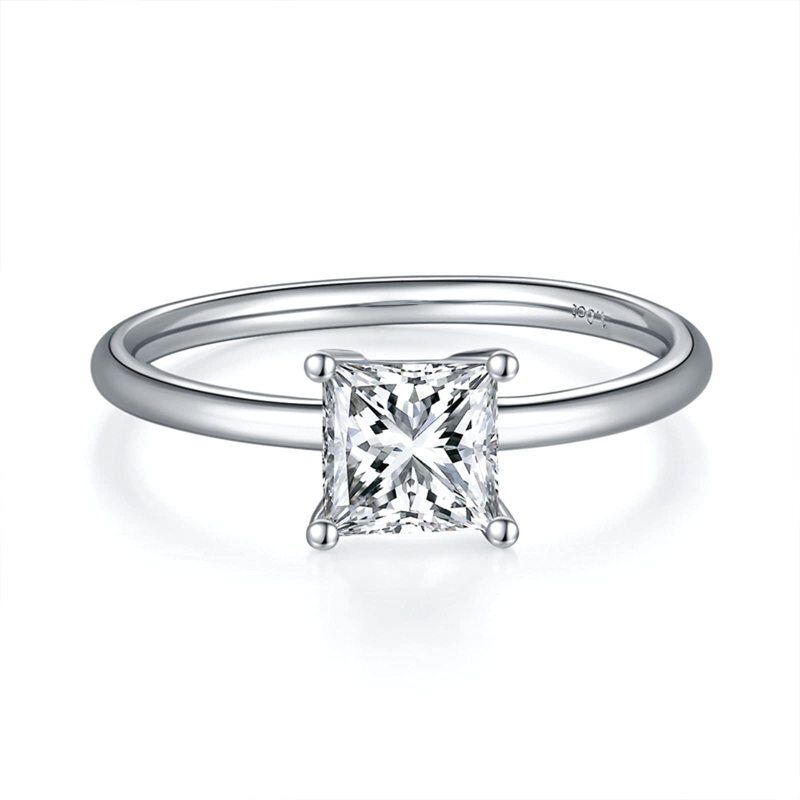 14K White Gold Princess-square Shaped Moissanite Personalized Engraving Ring