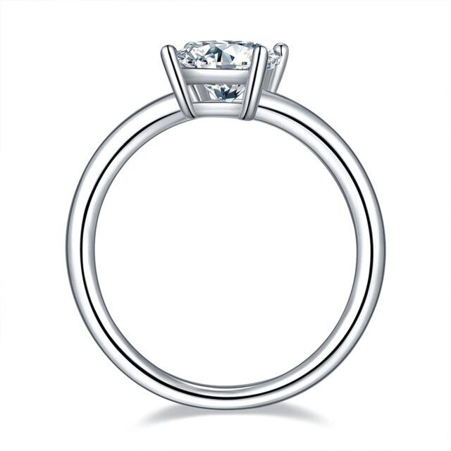 14K White Gold Princess-square Shaped Moissanite Personalized Engraving Ring-1