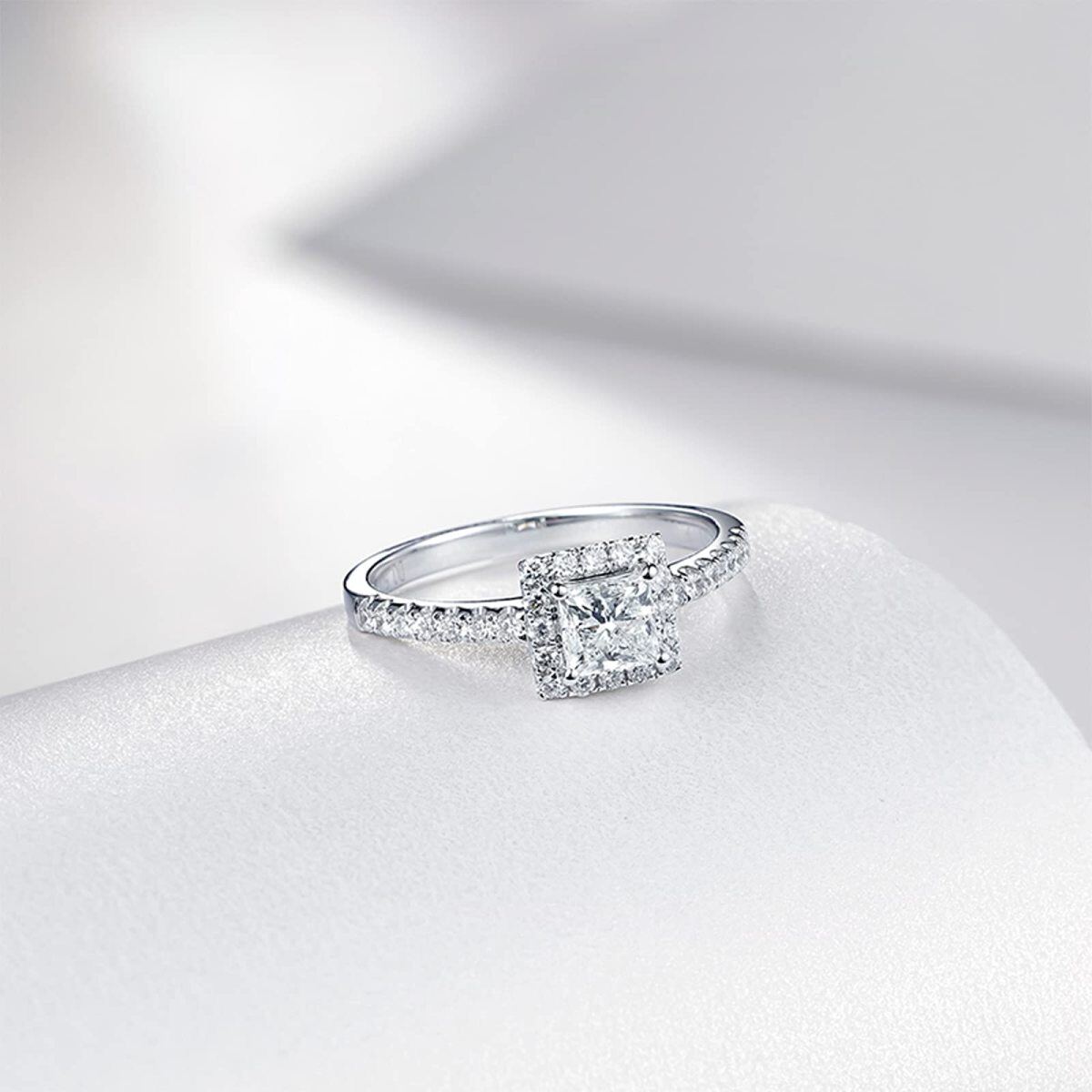 14K White Gold Moissanite Personalized Initial Letter & Personalized Engraving Engagement Ring-3