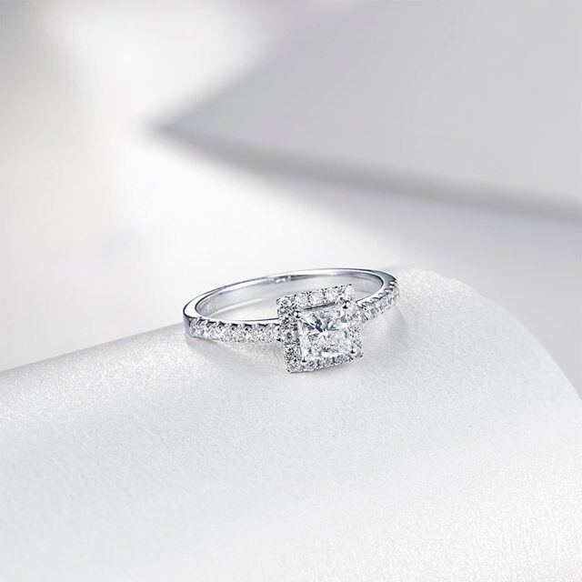 14K White Gold Moissanite Personalized Initial Letter & Personalized Engraving Engagement Ring-2