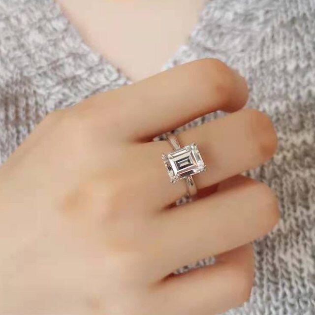 14K White Gold Princess-square Shaped Moissanite Square Engagement Ring-2
