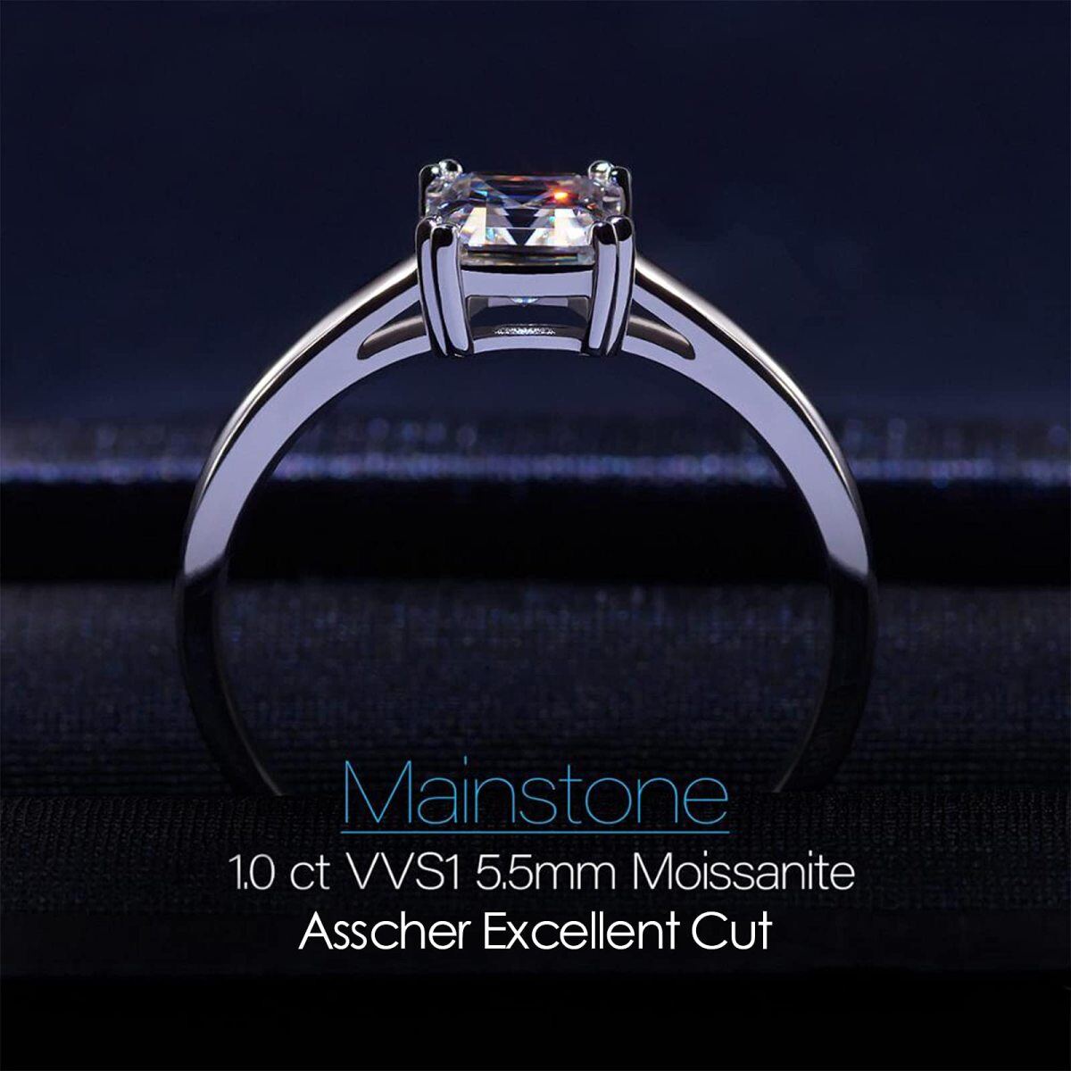 14K White Gold Princess-square Shaped Moissanite Square Engagement Ring-5