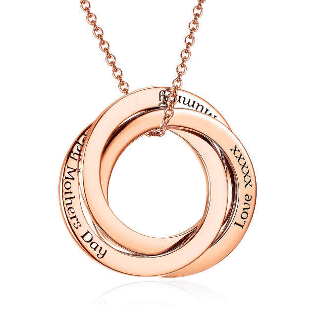 Sterling Silver with Rose Gold Plated Personalized Engraving Circle Pendant Necklace-1