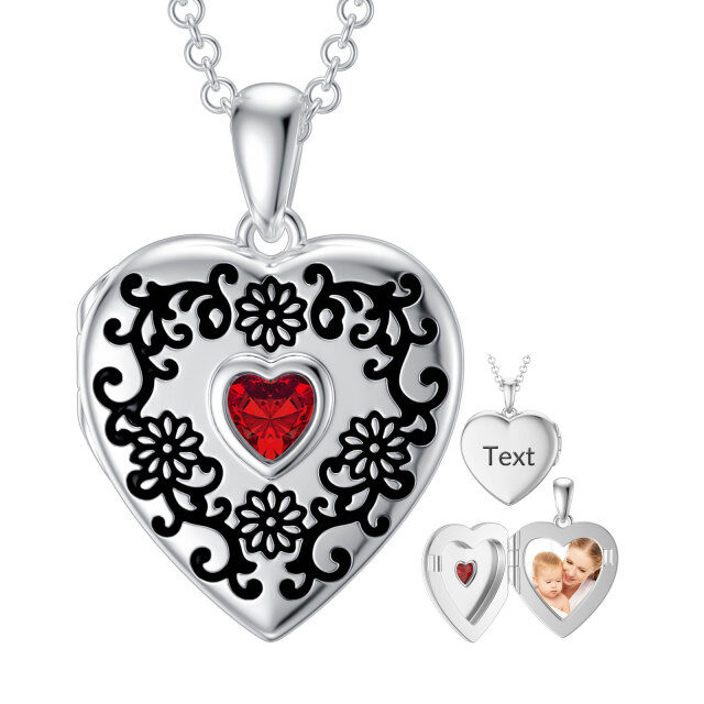 Sterling Silver Heart Zircon Heart Personalized Photo Locket Necklace-2