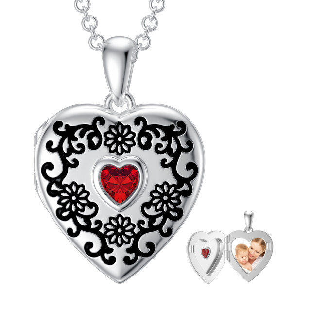 Sterling Silver Heart Zircon Heart Personalized Photo Locket Necklace-0