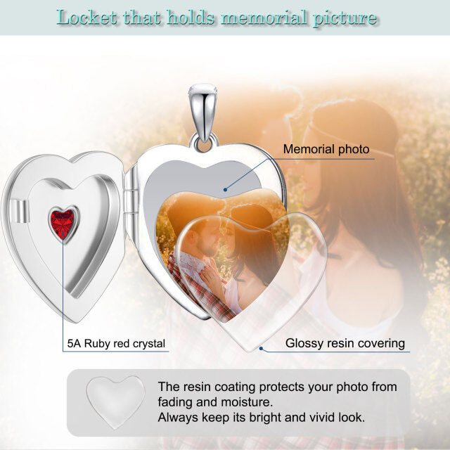 Sterling Silver Heart Zircon Heart Personalized Photo Locket Necklace-3