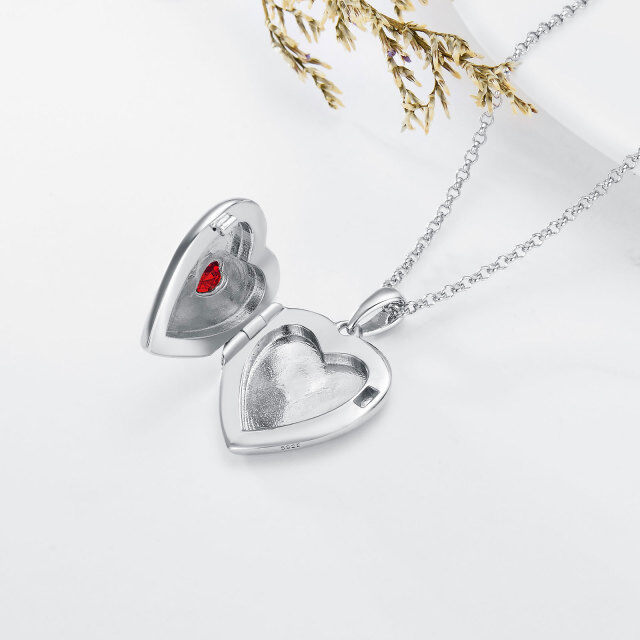 Sterling Silver Heart Zircon Heart Personalized Photo Locket Necklace-6