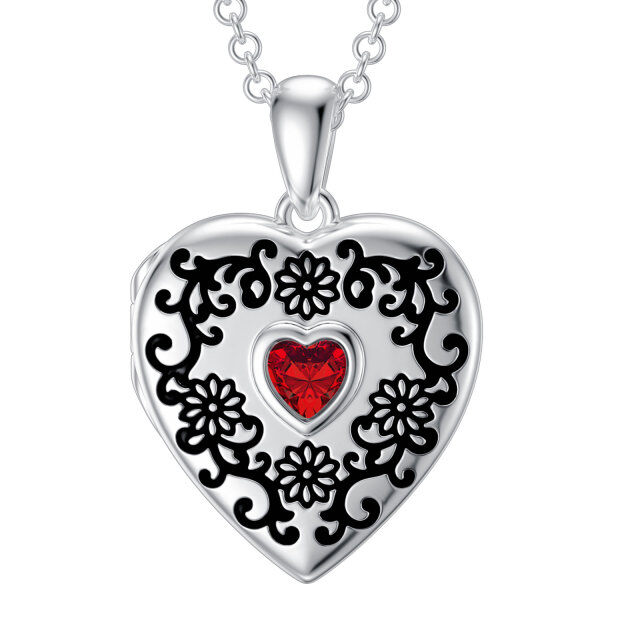 Sterling Silver Heart Zircon Heart Personalized Photo Locket Necklace-5