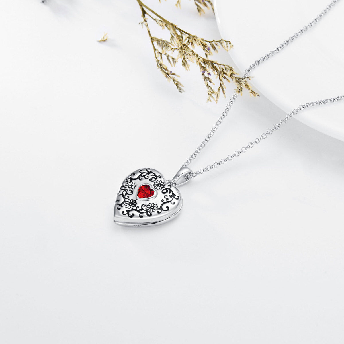 Plata de Ley Corazón Zircon Corazón Personalizado Foto Locket Collar-8