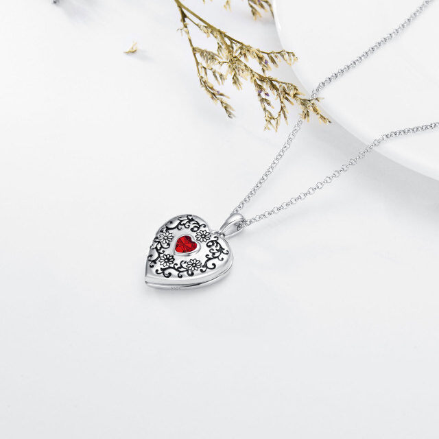 Plata de Ley Corazón Zircon Corazón Personalizado Foto Locket Collar-7