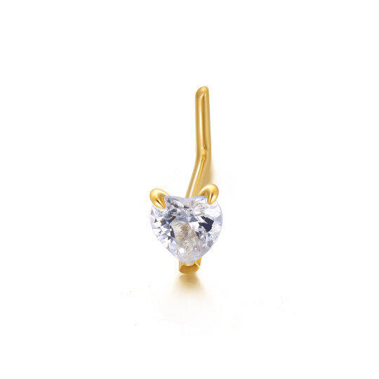 14K Gold Heart Shaped Cubic Zirconia Nose Ring