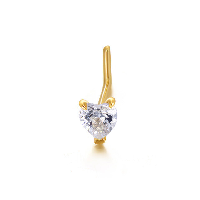 14K Gold Heart Shaped Cubic Zirconia Nose Ring-0
