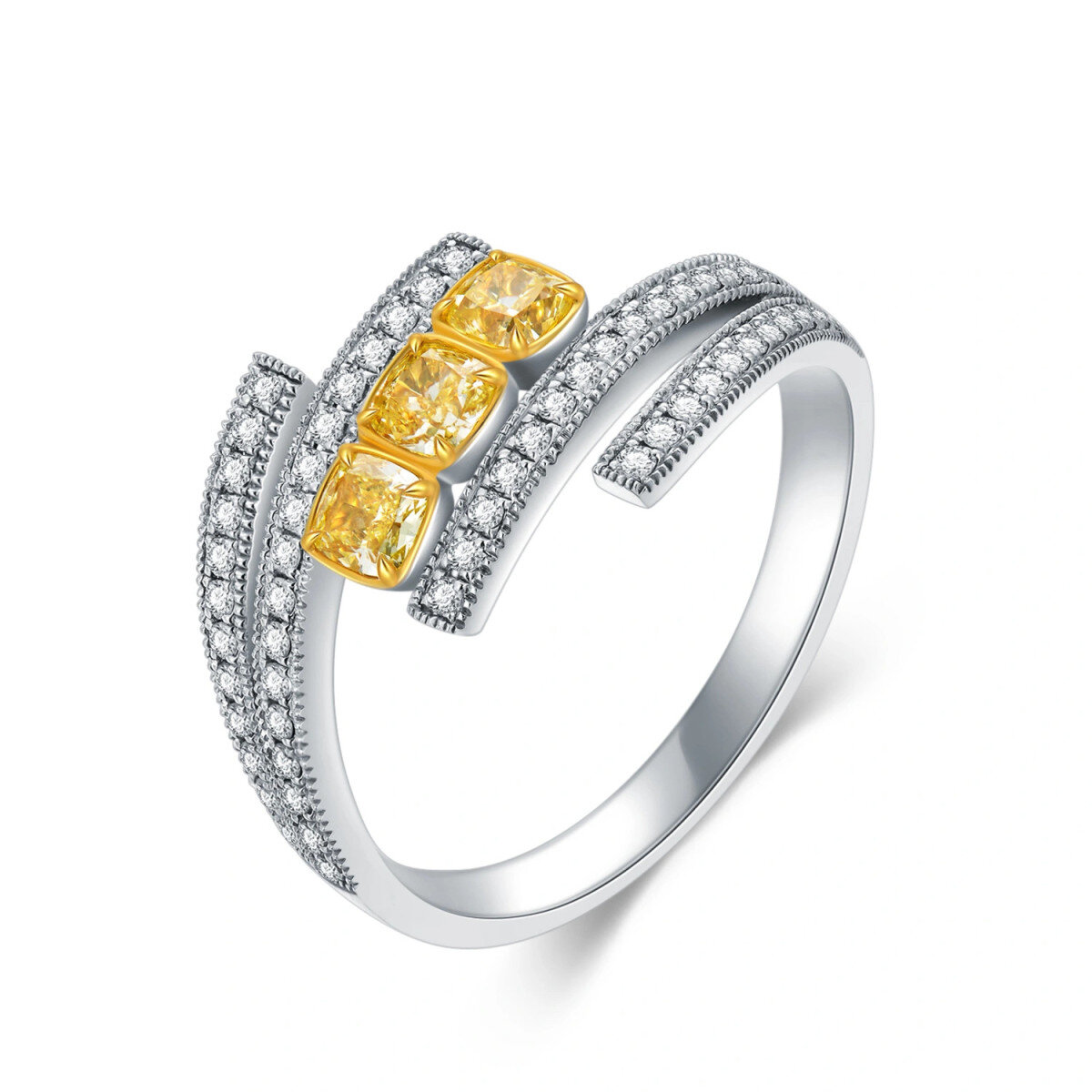 Anneau de mariage en or blanc 18K en forme de princesse et de diamant carré-1