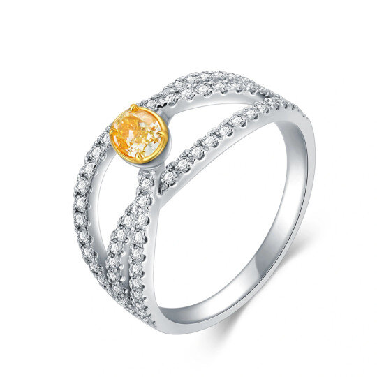 Anel de noivado de diamante oval em ouro branco 18K
