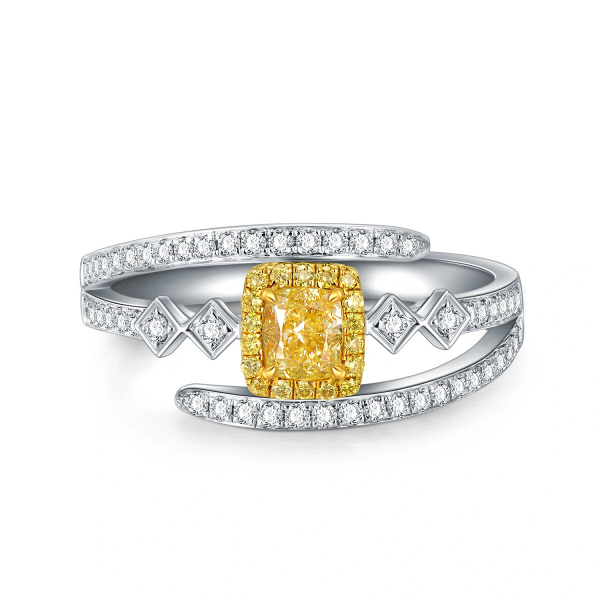 Bague de fiançailles en or blanc 18K avec diamants de forme princesse et carrée-1