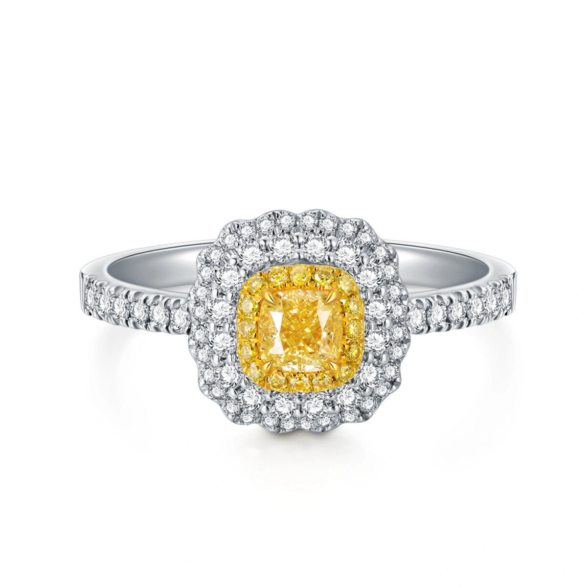 Bague de fiançailles avec lettre initiale personnalisée en or blanc 18 carats et diamant de forme carrée princesse-1