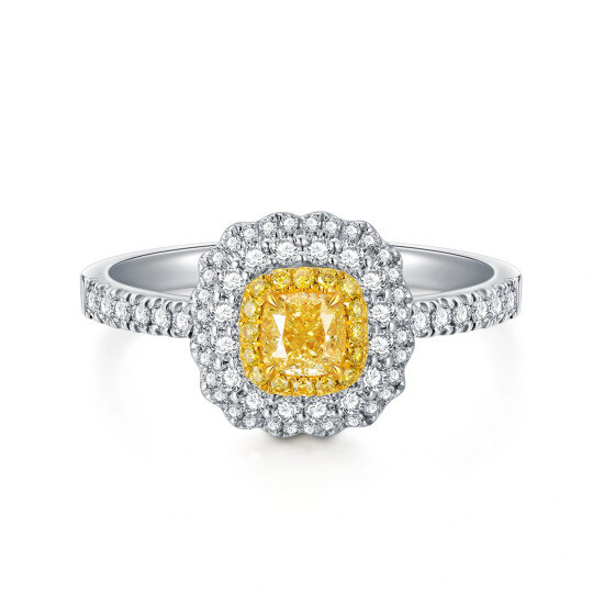 Anello di fidanzamento in oro bianco 18 carati con diamante a forma di principessa quadrata e lettera iniziale personalizzata