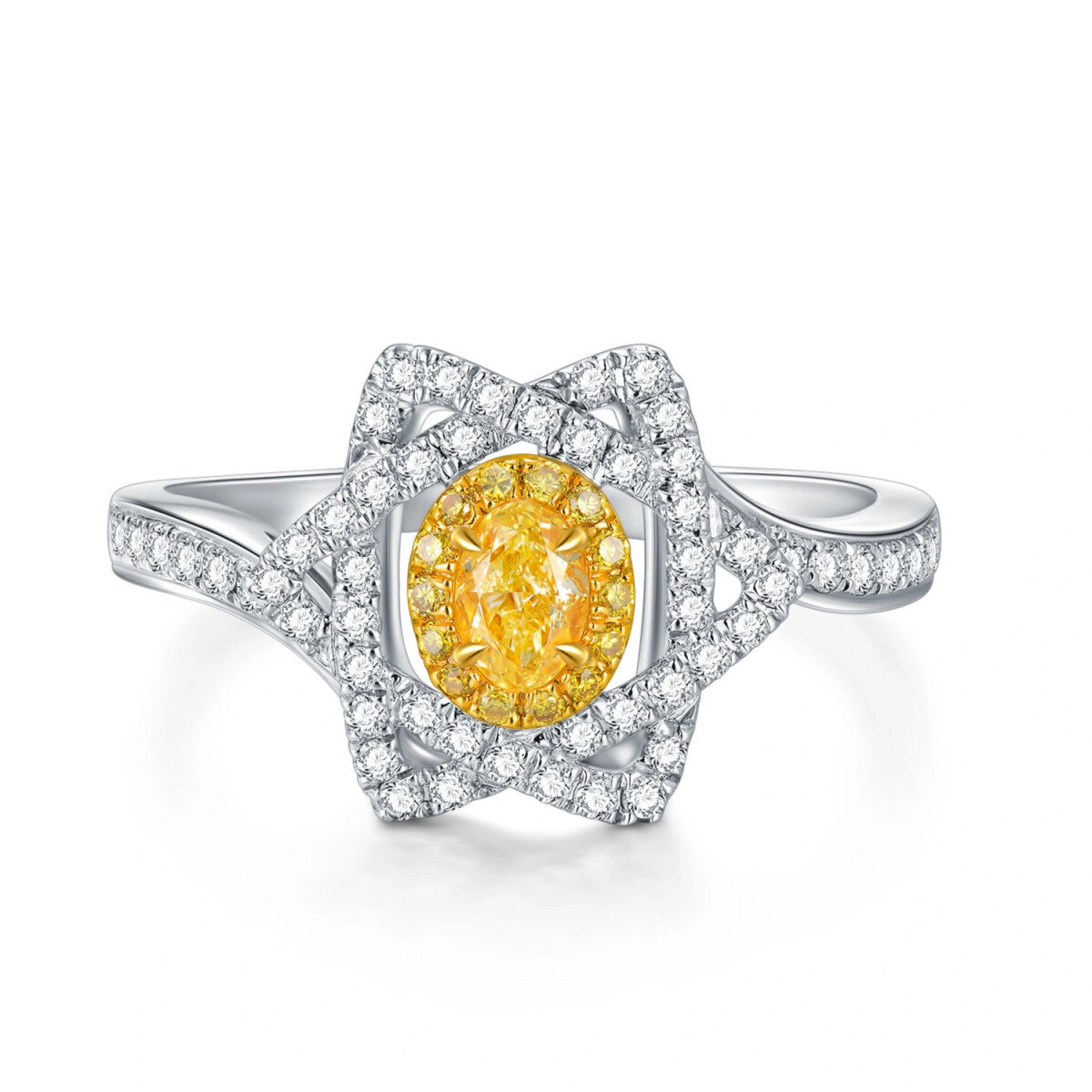 Anillo de compromiso con estrella de diamantes y forma ovalada en oro blanco de 18 quilates-1