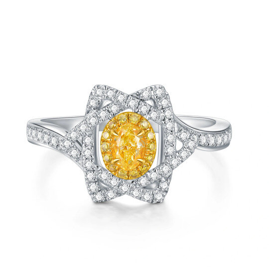 Anel de noivado estrela de diamante em formato oval em ouro branco 18K