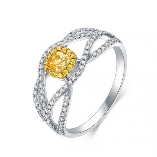 Anillo de compromiso con diamantes en forma de princesa cuadrada en oro blanco de 18 quilates