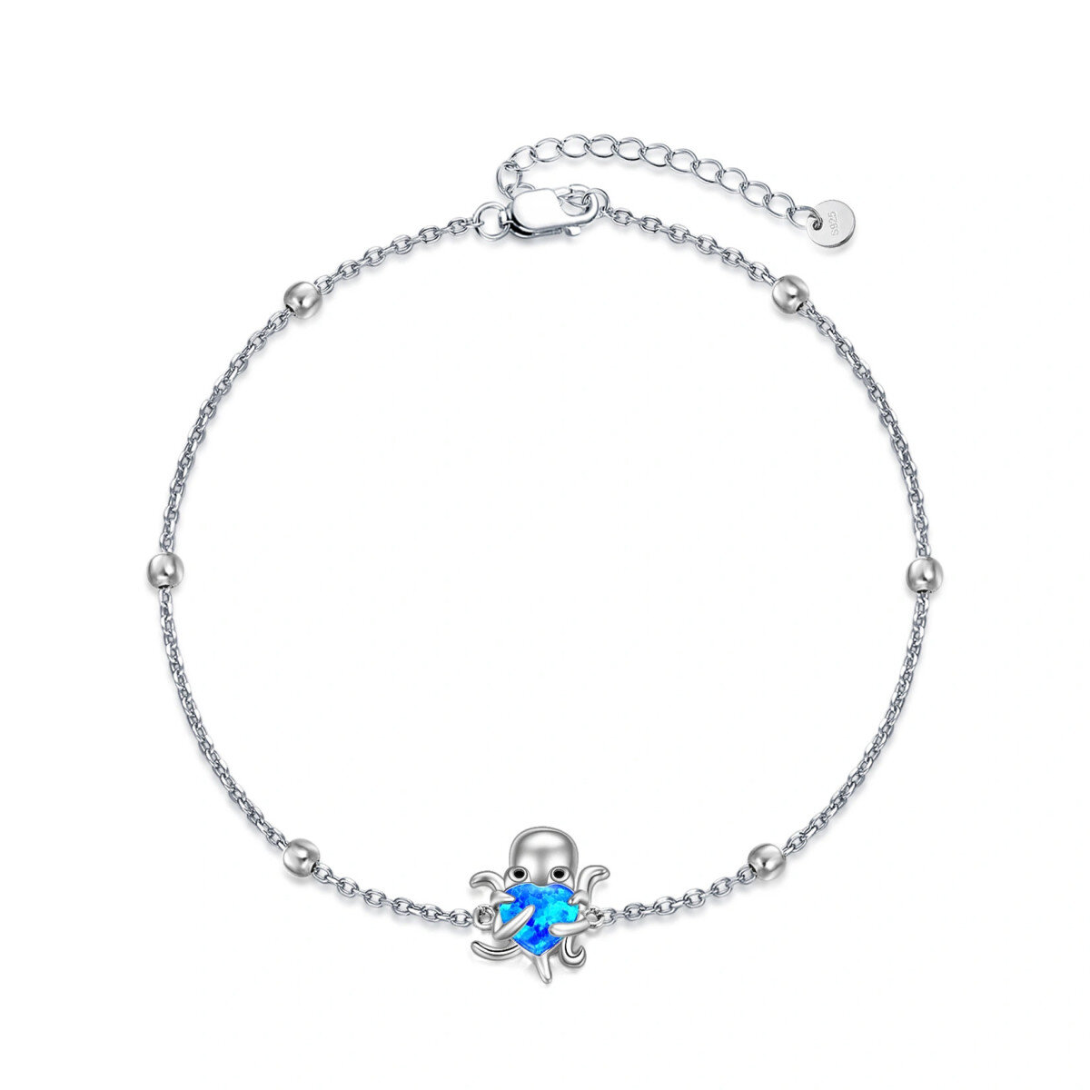 Bracelet en argent sterling avec pendentif pieuvre opale en forme de coeur-1