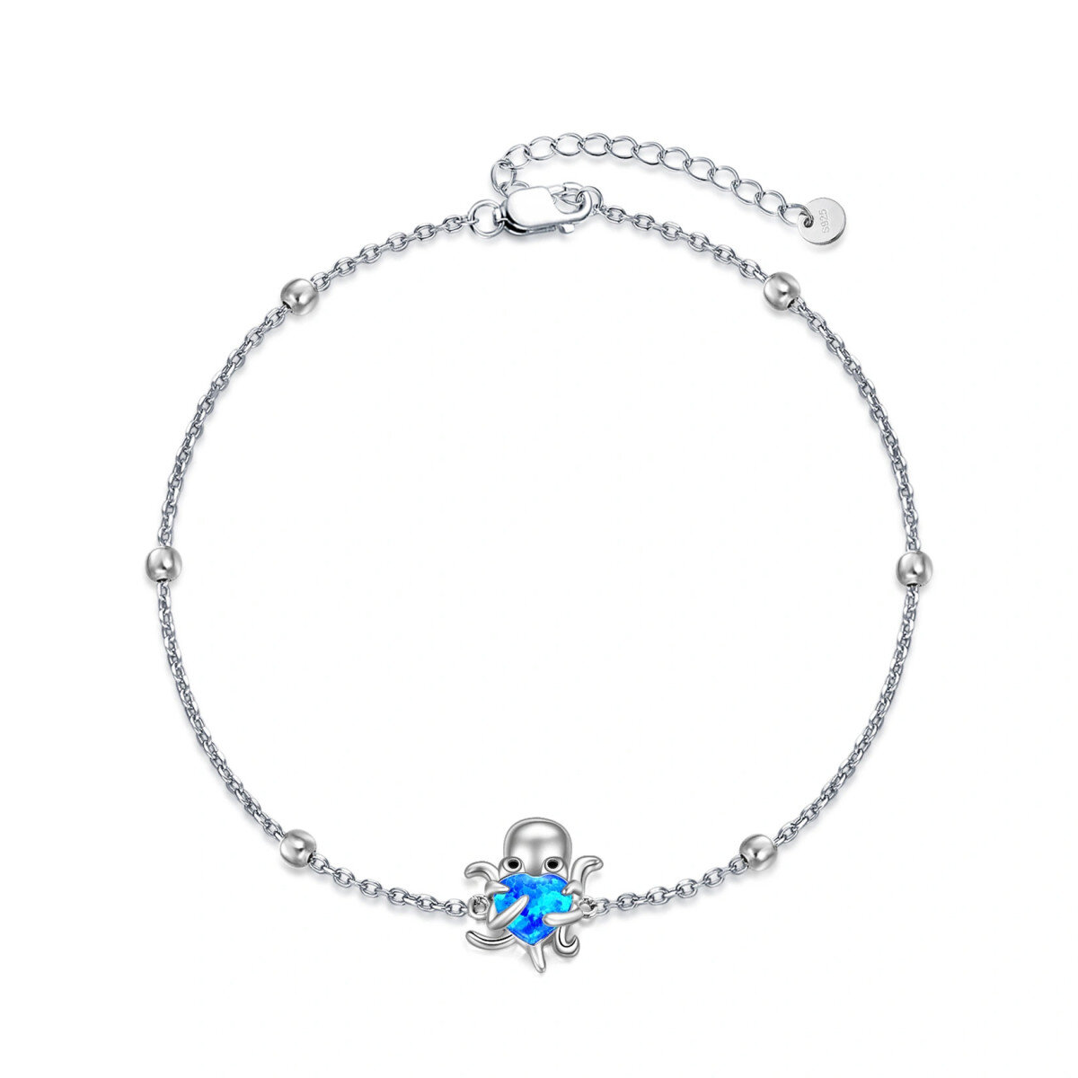 Pulsera de plata de ley con colgante de pulpo ópalo en forma de corazón-1