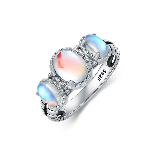 Sterling Silver Oval Moonstone Oval Shaped Ring-0