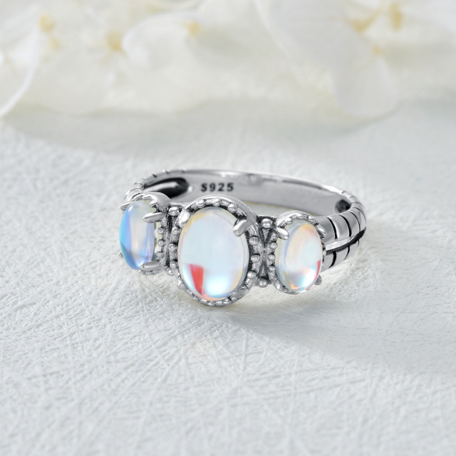 Sterling Silver Oval Moonstone Oval Shaped Ring-3