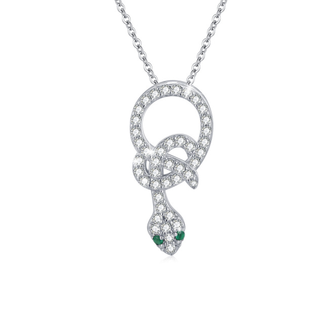 Sterling Silver Cubic Zirconia Snake Pendant Necklace-2