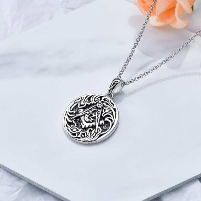 Collier en argent sterling à pendentif symbole maçonnique pour hommes-3