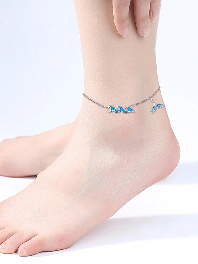 Sterling Silver Circular Shaped Crystal Mermaid Single Layer Anklet-2