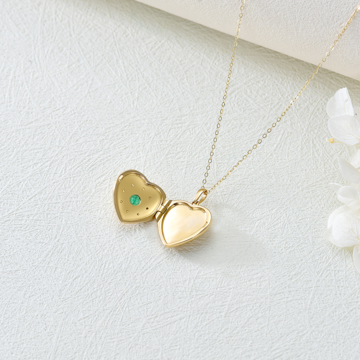 9K Gold kreisförmig kubischer Zirkonia Herz personalisierte Foto Medaillon Halskette-5